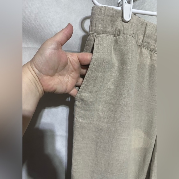 J Jill Love Linen Tan Petite L Boho Beachy Wide Leg Crop Pants Elastic Waist EUC - Picture 5 of 7